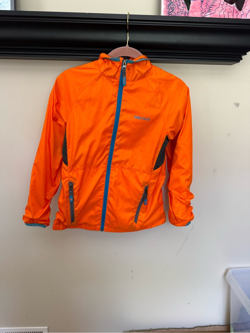 Marmot Orange Jacket with Blue Logo Trim